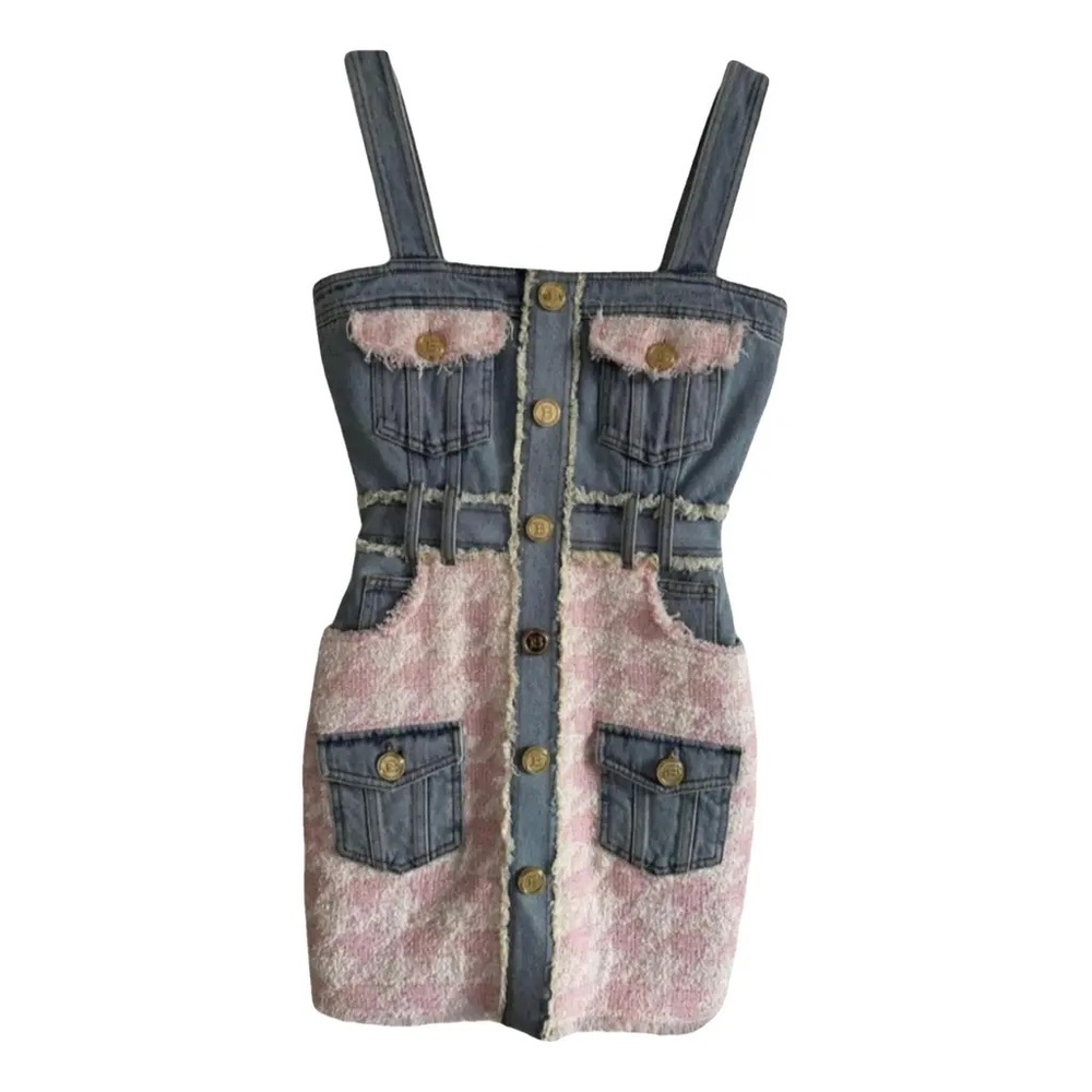 Balmain BRAND NEW Denim and Pink Tweed Dress